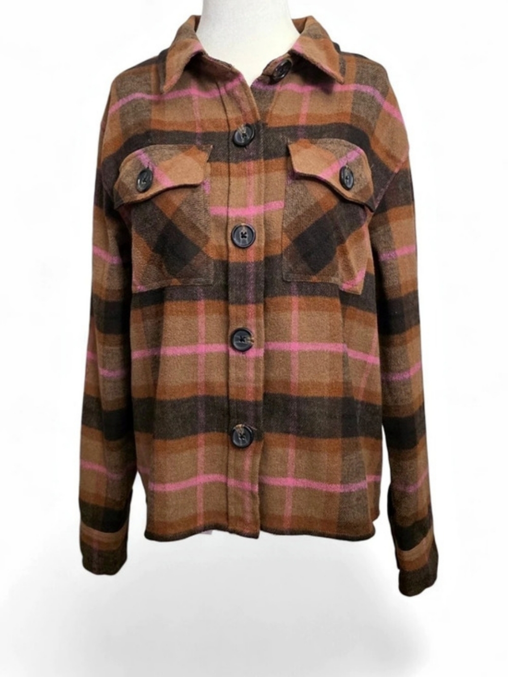 BB Dakota Steve Madden Brown & Pink  Plaid Boxy Shacket